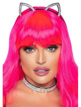 Набір кішечки Leg Avenue Cat ear headband and choker, чокер та вушка, прикрашений стразами