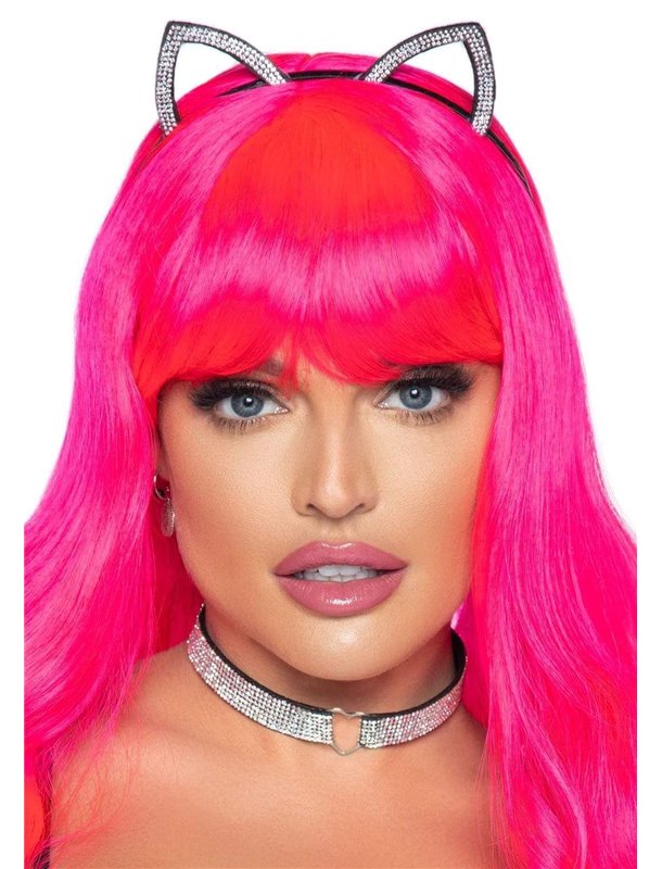 Набір кішечки Leg Avenue Cat ear headband and choker, чокер та вушка, прикрашений стразами