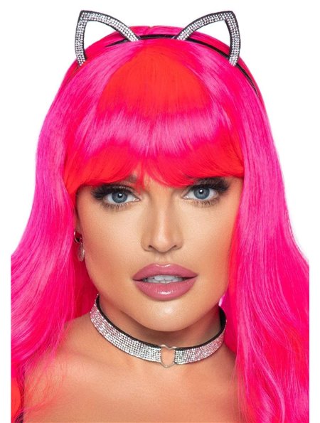 Набір кішечки Leg Avenue Cat ear headband and choker, чокер та вушка, прикрашений стразами