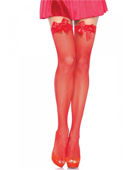 Панчохи-сітка з атласним бантиком Leg Avenue Fishnet Thigh Highs With Bow One size, Red