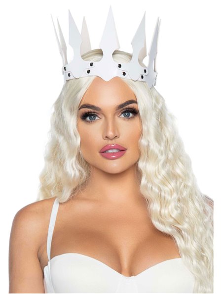 Корона злої королеви Leg Avenue Faux leather spiked crown White, штучна шкіра, заклепки