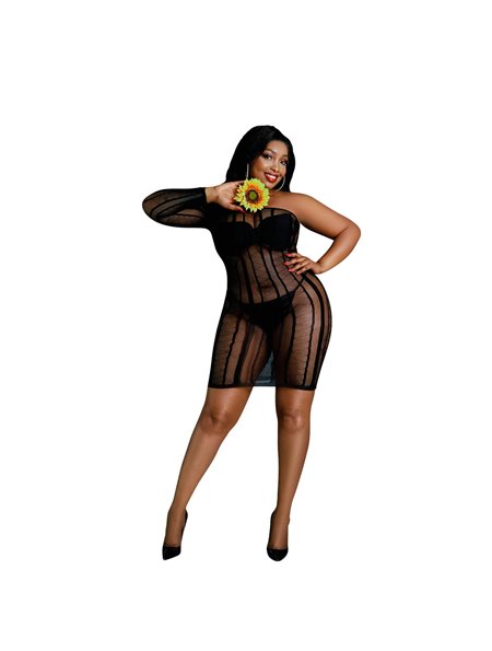 Сукня-бодістокінг Moonlight Plus Model 05 XL-XXXL Black, закрите одне плече та рукав SO8196 Moonlight (Іспанія) фото - Luxbikini