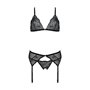 Комплект з відкритим доступом Passion DELIENA SET L/XL black, ліф, стрінги, пояс для панчіх
