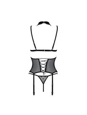 Прозора сорочка приталена Passion QUENTRIS CHEMISE S/M, black, трусики