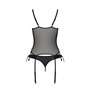 Корсет зі шнурівкою Passion NESSY CORSET S/M black, стрінги з відкритим доступом, пажі для панчіх