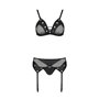 Комплект білизни Passion NESSY SET L/XL black, бюстгальтер, пояс для панчіх, стрінги