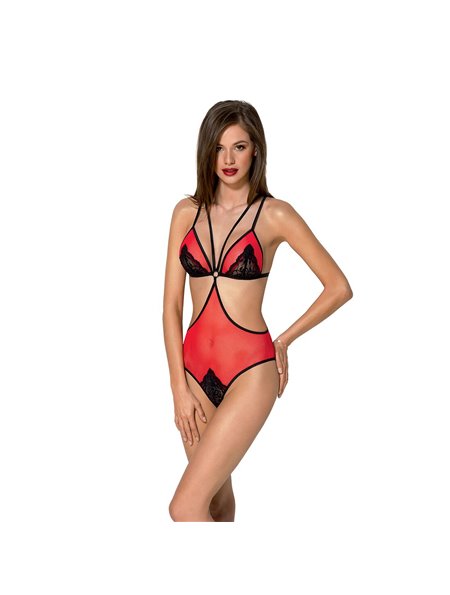 Напівпрозоре боді з мереживом Passion PEONIA BODY L/XL red
