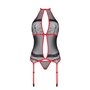 Корсет з пажами Passion SATARA CORSET L/XL red, стрінги, мереживо, застібки спереду та ззаду