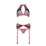 Комплект білизни Passion SATARA SET S/M red, топ, пояс для панчіх, стрінги