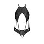 Боді з відкритим доступом Passion TASMINA BODY L/XL black, екошкіра, шнурівки, ажурні мережива
