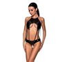 Боді з відкритим доступом Passion TASMINA BODY XXL/XXXL, black, екошкіра, шнурівки, ажурні мережива