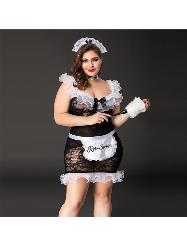 Костюм покоївки JSY «Слухняна Ельма» Plus Size Black, сукня, фартух, головний убір покоївки SO8358 JSY (Китай) фото - Luxbikini