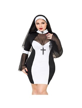 Еротичний костюм черниці JSY «Грішниця Лола» Plus Size Black, сукня, хрест, апостольник