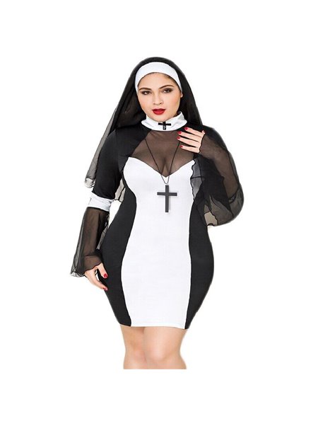 Еротичний костюм черниці JSY «Грішниця Лола» Plus Size Black, сукня, хрест, апостольник SO8359 JSY (Китай) фото - Luxbikini