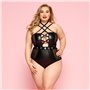 Сексуальне боді JSY «Пристрасна Лорейн» Plus Size Black, люверси, стрепи, екошкіра, шнурівка
