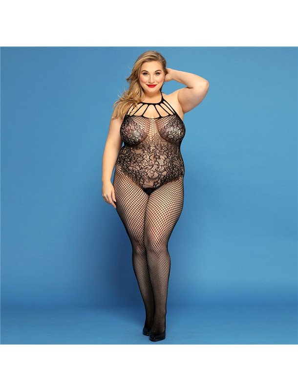 Сітчастий бодістокінг JSY «Відверта Мадлен» Plus Size, Black, імітація боді, мереживо, доступ SO8389 JSY (Китай) фото - Luxbi...