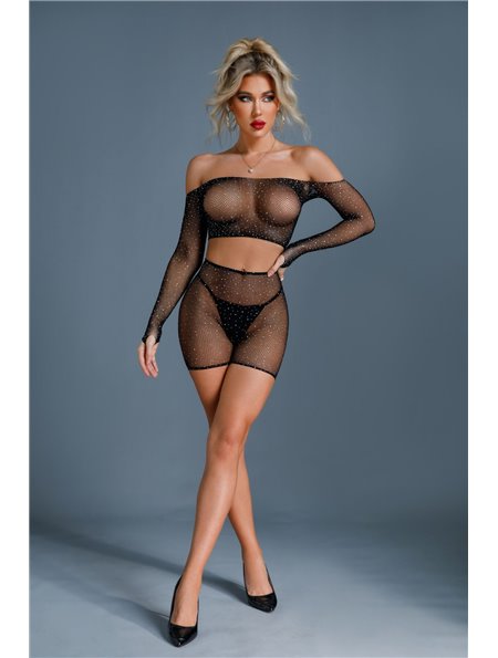 Бодістокінг Caprice Lingerie Model 07 One size Black, топ, велосипедки, сітка зі стразами SO8528 Caprice Lingerie (Іспанія) ф...