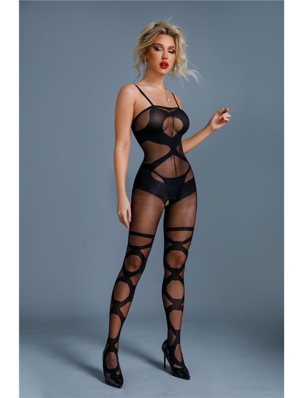 Бодістокінг Caprice Lingerie Model 11 One size Black, імітація панчіх, відкритий доступ