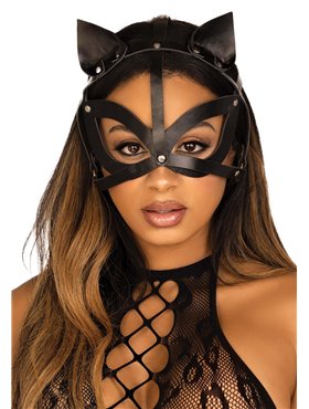 Маска кішки з екошкіри Leg Avenue Vegan leather studded cat mask Black