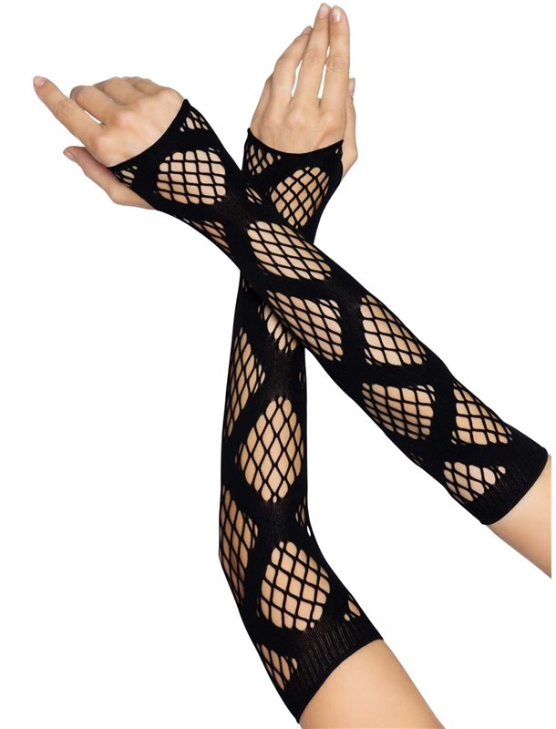 Довгі мітенки Leg Avenue Faux wrap net arm warmers One size Black, велика сітка