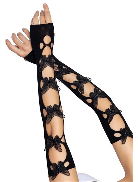 Мітенки Leg Avenue Butterfly applique arm warmers Black, метелики SO8575 Leg Avenue (США) фото - Luxbikini
