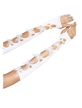 Мітенки Leg Avenue Butterfly applique arm warmers White, метелики