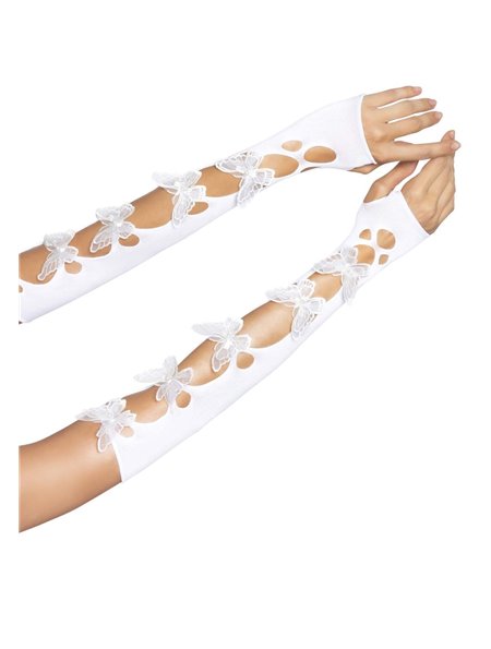 Мітенки Leg Avenue Butterfly applique arm warmers White, метелики SO8576 Leg Avenue (США) фото - Luxbikini