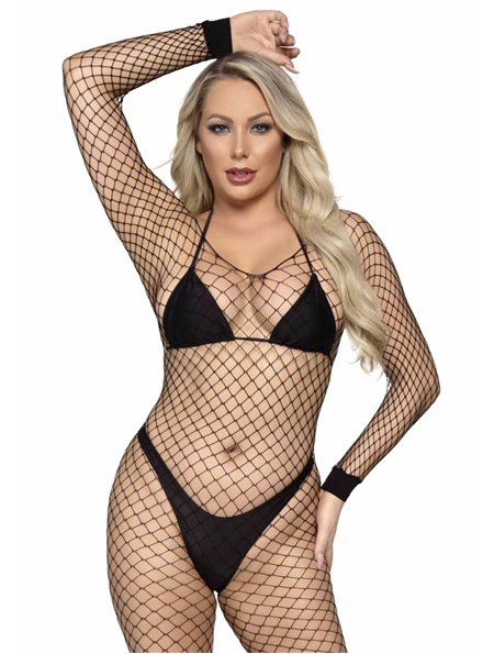 Бодістокінг у велику сітку Leg Avenue Long Sleeved Bodystocking One size Black, довгий рукав SO8614 Leg Avenue (США) фото - L...