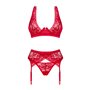 Комплект білизни Obsessive Lacelove cupless 3pcs set XS/S Red, бюстгальтер, стрінги, пояс для панчіх