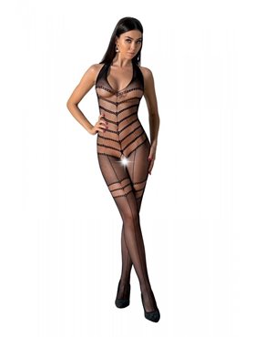Бодістокінг з плетінням на животику Passion BS100 One Size, black, декоративний шов, з доступом