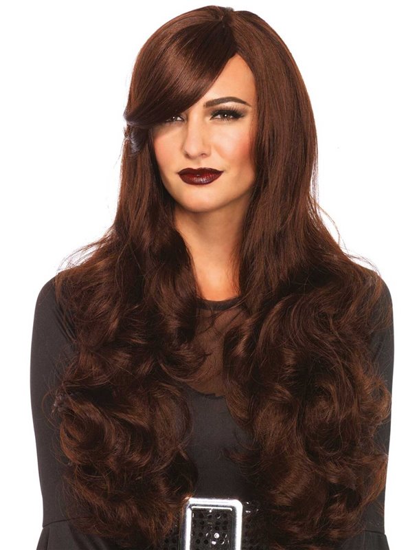 Хвиляста перука з косим чубчиком Leg Avenue Long Wavy Wig 68 см, коричнева
