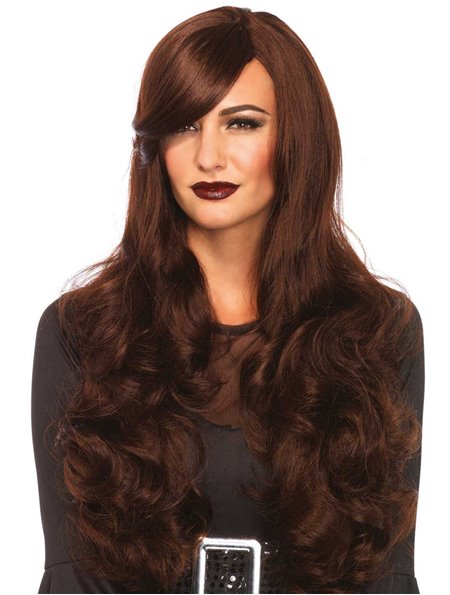 Хвиляста перука з косим чубчиком Leg Avenue Long Wavy Wig 68 см, коричнева