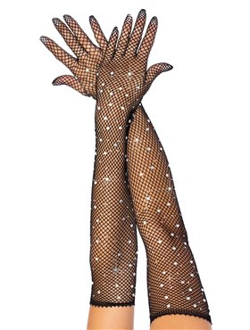 Довгі сітчасті рукавички Leg Avenue Rhinestone opera length gloves, з камінням, One Size