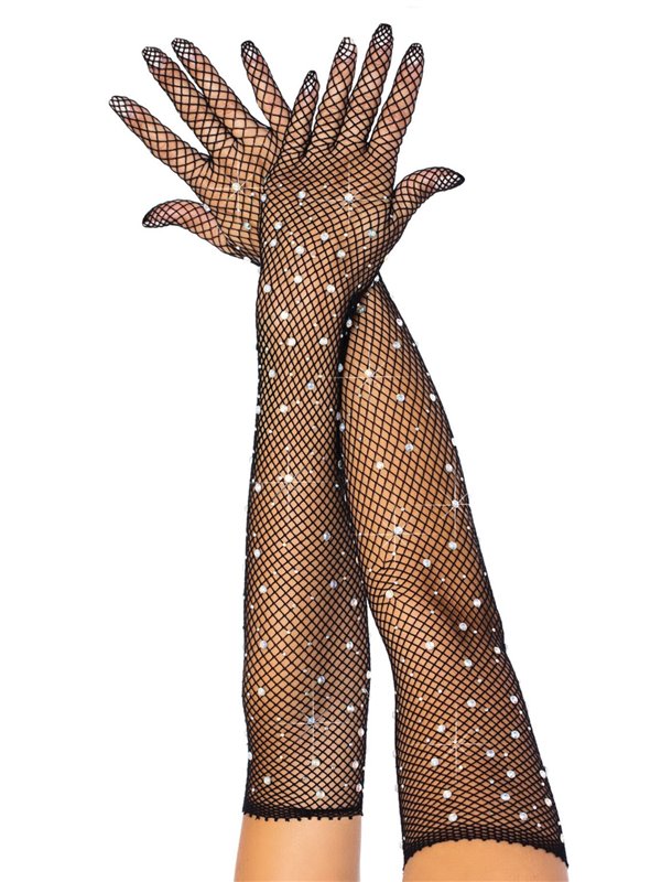 Довгі сітчасті рукавички Leg Avenue Rhinestone opera length gloves, з камінням, One Size