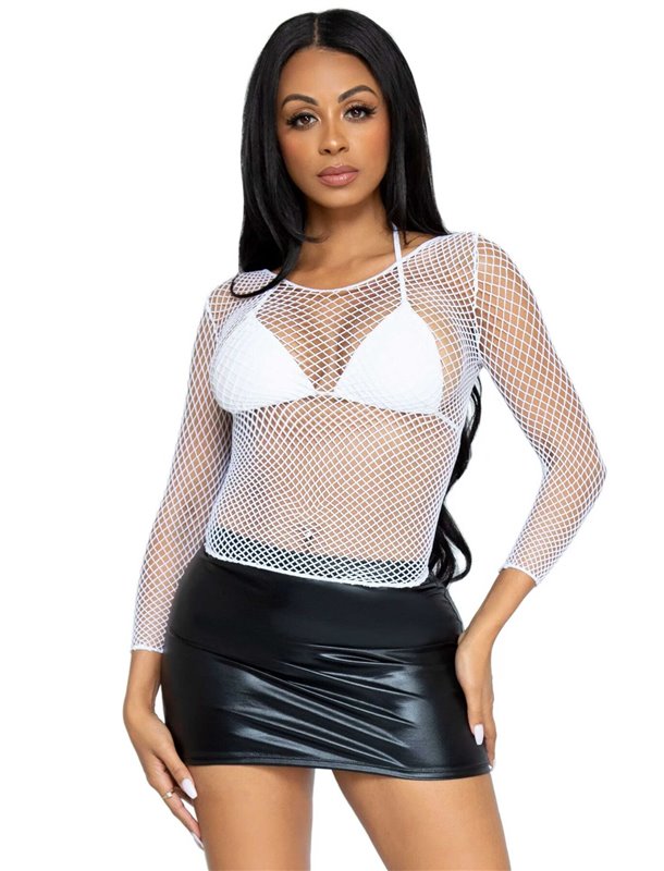 Сітчастий топ Leg Avenue Long Sleeves T-Shirts White, One Size