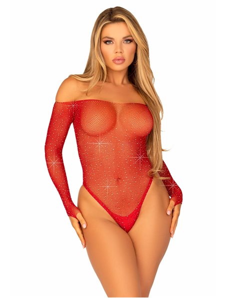 Сітчасте боді зі стразами Leg Avenue Crystalized fishnet bodysuit Red One Size