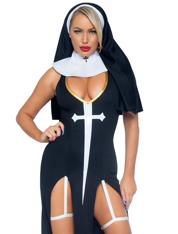 Костюм монашки-грішниці Leg Avenue Sultry Sinner M, сукня, головний убір, комір SO9151 Leg Avenue (США) фото - Luxbikini