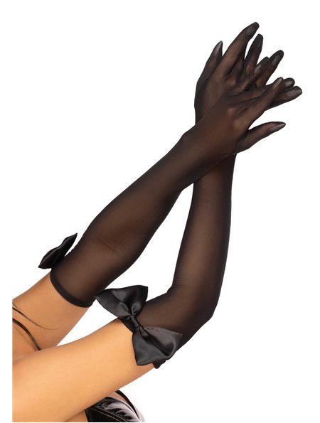 Довгі рукавички з бантом Leg Avenue Opera length bow top gloves Black, напівпрозорі SO9182 Leg Avenue (США) фото - Luxbikini