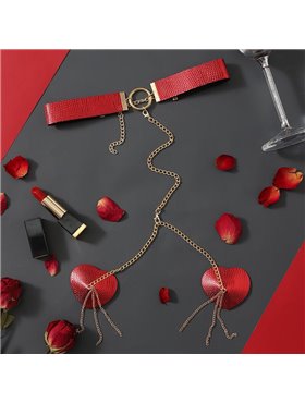 Пестис-сердечка з ланцюжками та чокером JSY Nipple Sticker RT236114 Red