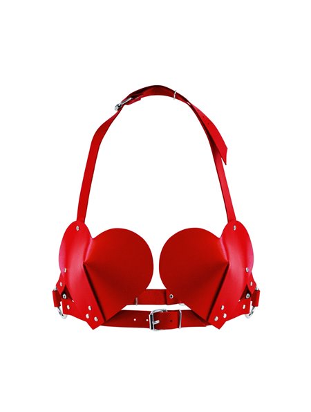 Ліф Серце з натуральної шкіри Feral Feelings - Hearts Bra Red