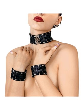 Шкіряний чокер з манжетами Art of Sex - Leather Chezarro