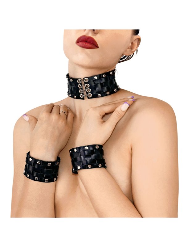 Шкіряний чокер з манжетами Art of Sex - Leather Chezarro