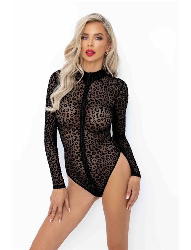 Боді під леопард Noir Handmade F287 Leopard flock bodysuit with long sleeves, L, довгий рукав