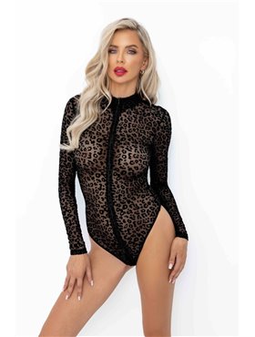 Боді під леопард Noir Handmade F287 Leopard flock bodysuit with long sleeves, 3XL, довгий рукав