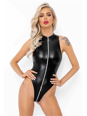 Боді з мокрим ефектом Noir Handmade F294 Powerwetlook bodysuit with front zipper, M