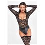 Боді Noir Handmade F296 Psyche, 3XL, мереживо, довгий рукав, низ під латекс, з доступом