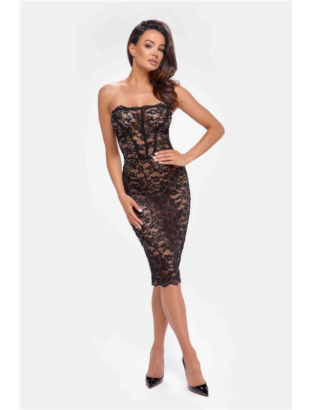 Сукня Noir Handmade F301 Catalyst, XXL, black, міді, мереживо, відкриті плечі, шнурівка на спині SX0247 Noir Handmade (Польща...