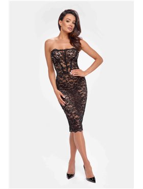Сукня Noir Handmade F301 Catalyst, 3XL, black, міді, мереживо, відкриті плечі, шнурівка на спині