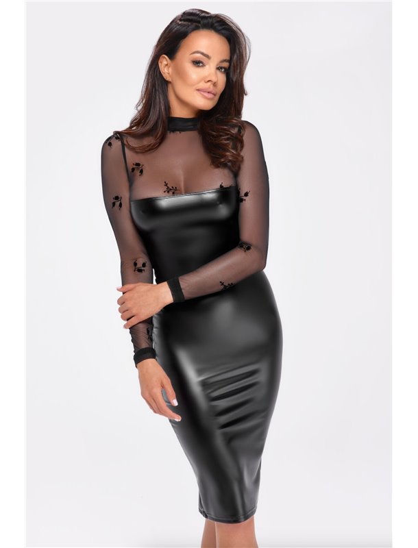 Сукня Noir Handmade F310 Sublime, 3XL, black, міді, мокрий ефект, верх — сітка, довгий рукав SX0302 Noir Handmade (Польща) фо...