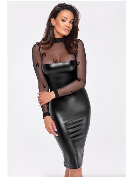 Сукня Noir Handmade F310 Sublime, 3XL, black, міді, мокрий ефект, верх — сітка, довгий рукав SX0302 Noir Handmade (Польща) фо...